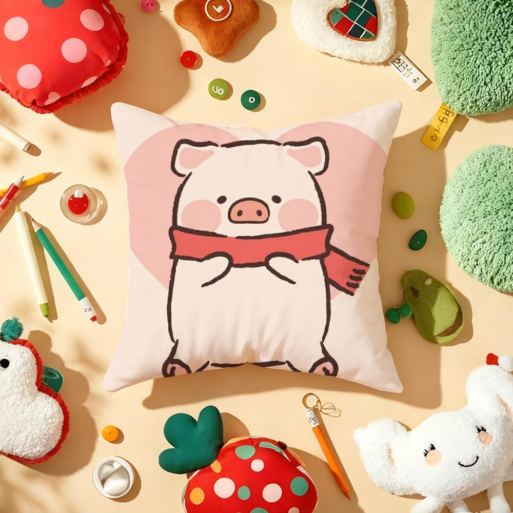 Cute Cartoon lulu pig Cushion Cover Plush Fabric Soft DoubleSided Printed Sofa Warm Winter Home Gift Pillow Cover