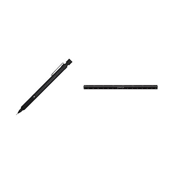 Staedtler Mechanical Pencil 0.5mm Drafting, All Black 925 35-05B & Aluminum Triangular Scale Ruler 0 Start, Black 561 7-9
