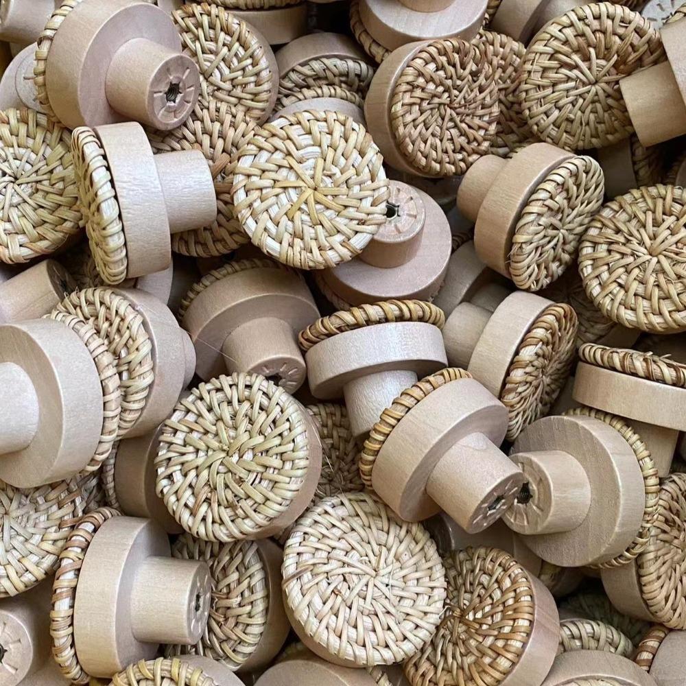 Dresser Pulls Wooden Handles Furniture Hardware Round Wardrobe Handle Rattan Drawer Knobs  Home