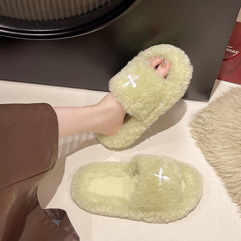 Super fire non-slip trawl thick bottom new red cotton home autumn and winter fluffy slippers women's outer wear ins tide 2025