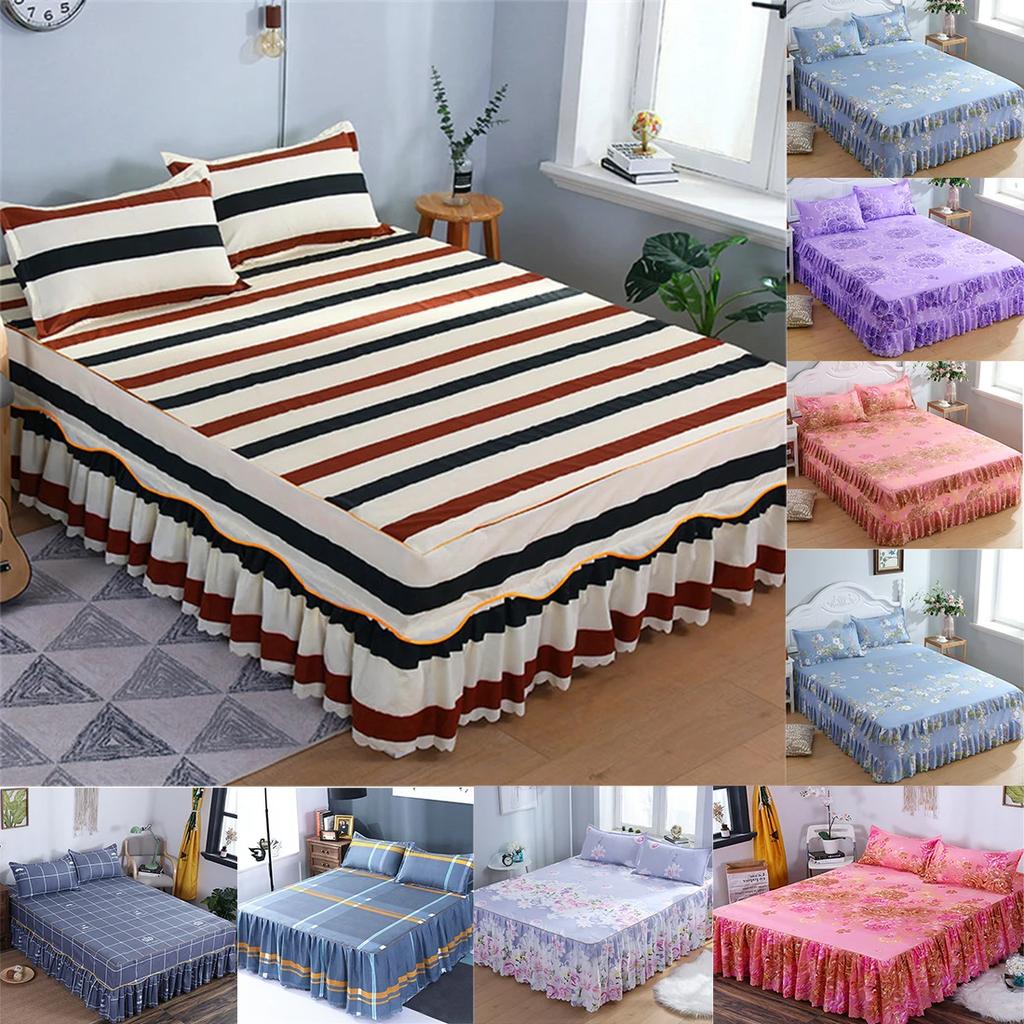 3PCS Bett Rock Baumwolle Bettdecke Set Stickerei Bett Kleid Kissenbezüge 3 Teile/satz Für König/Königin Doppel 1,5/1,8/2M Blatt Abdeckung