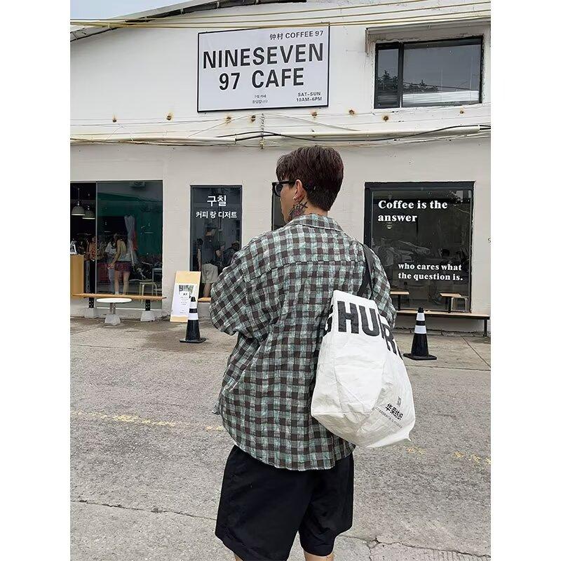 2024 Letter Long Sleeve Shirt Japanese Hong Kong Style Ins Loose Shirt Boys Summer Trendy Versatile Casual Coat