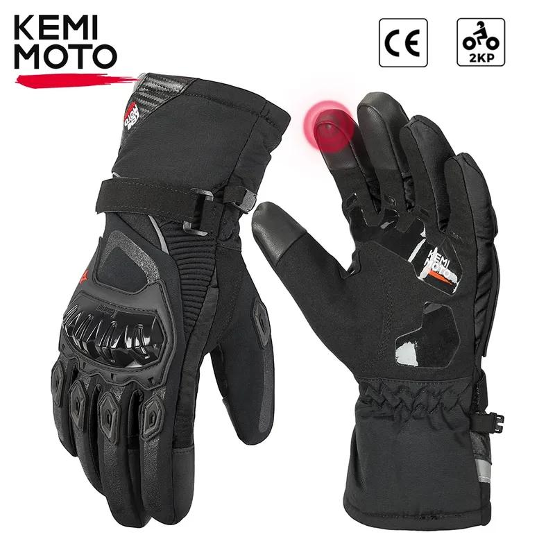 KEMiMOTO Zimní motocyklové rukavice CE Ochranné Černé Guantes Moto Invierno Teplé Rukavice pro dotykovou obrazovku Vodotěsné Větruodolné
