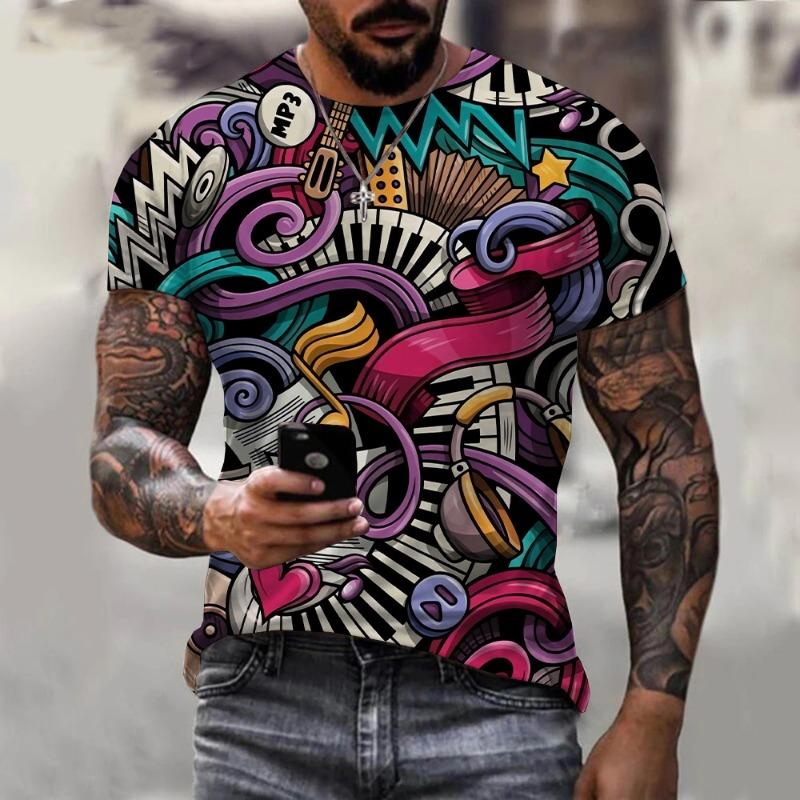 New Fashion Europe and America Retro Graffiti Men T-Shirt Summer
