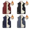 Fall Winter Men Vest Stand Collar Neck Zipper Closure Thick Plush Warm Windproof Solid Color Soft Plus Size Cardigan