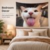 Quirky White Cat Tapestry Silly Face Meme Wall Hanging Flat Print Aesthetic Room Decor for Teen Bedroom Dorm Living Room