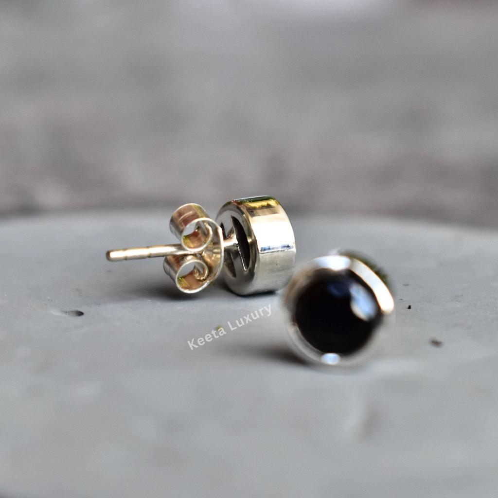 Natural Black onyx studs Black diamond earrings Sterling silver studs Handmade studs Healing gemstone studs Gift for her Gift for mom