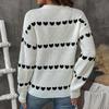 Sweet Heart Pattern Crew Neck Long Sleeve Pullover Sweater For Women