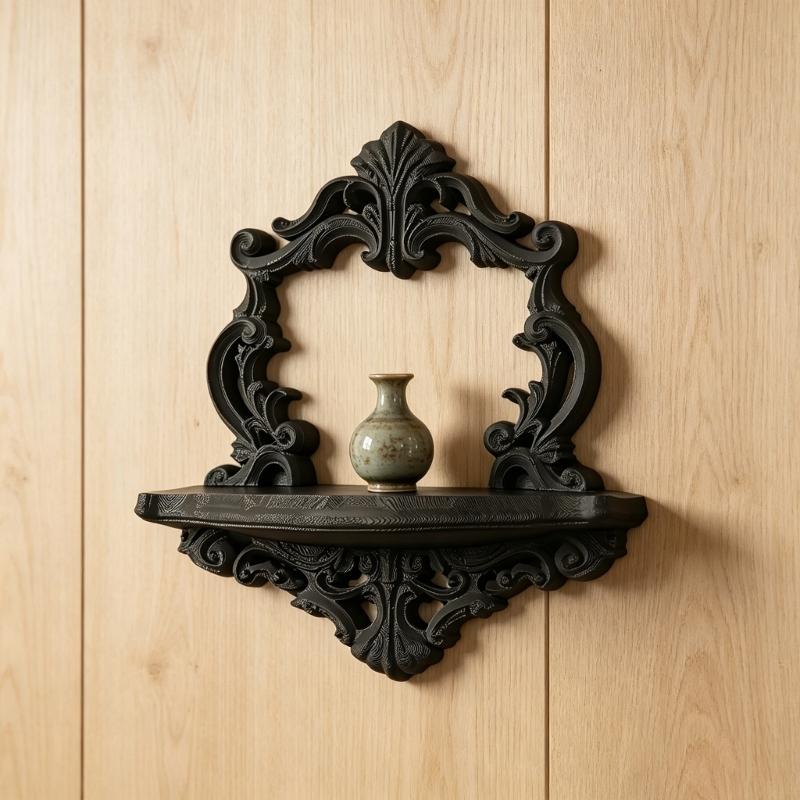 Antique Decorative Shelf Victorian Ornate Plastic Hollow Flower Carving Wall Mounted Shelf For Books Plant And Display