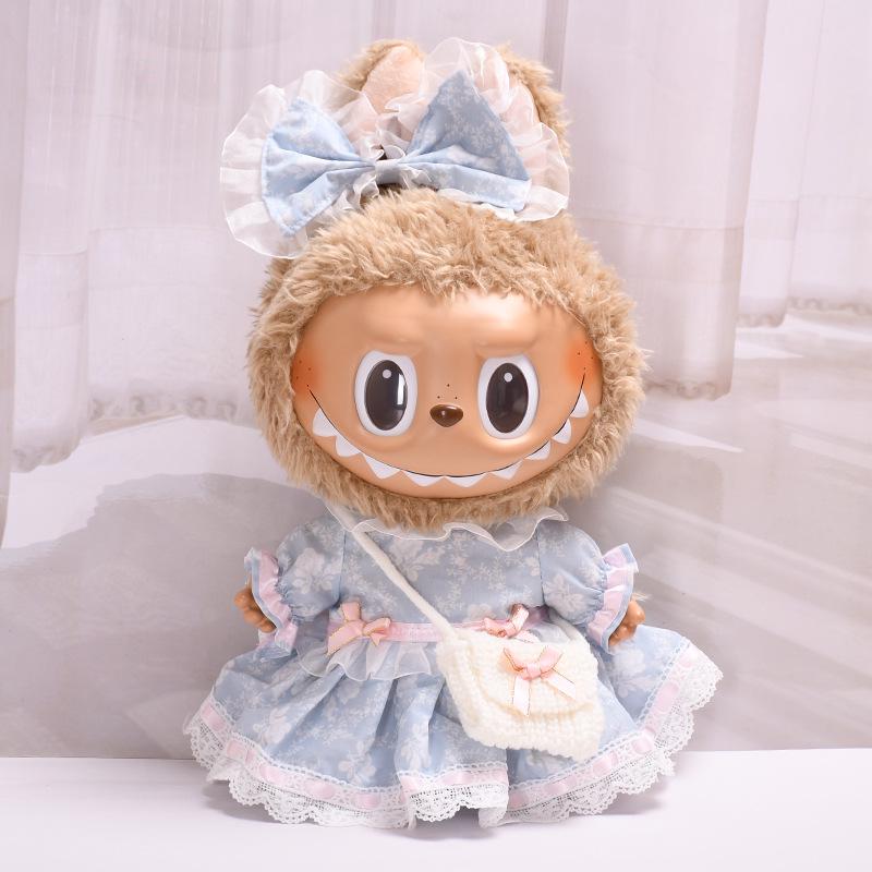 38cm Labubu Plush Doll Casual Outfit Set with Hat (Clothes Only)