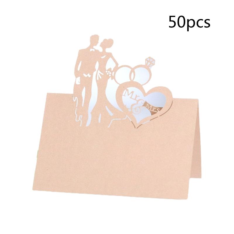 50 Pcs/set Cards MR MRS Style Wedding La-ser Cut Decor Table Cards Place Setting Name Card for Wedding Engagement Party
