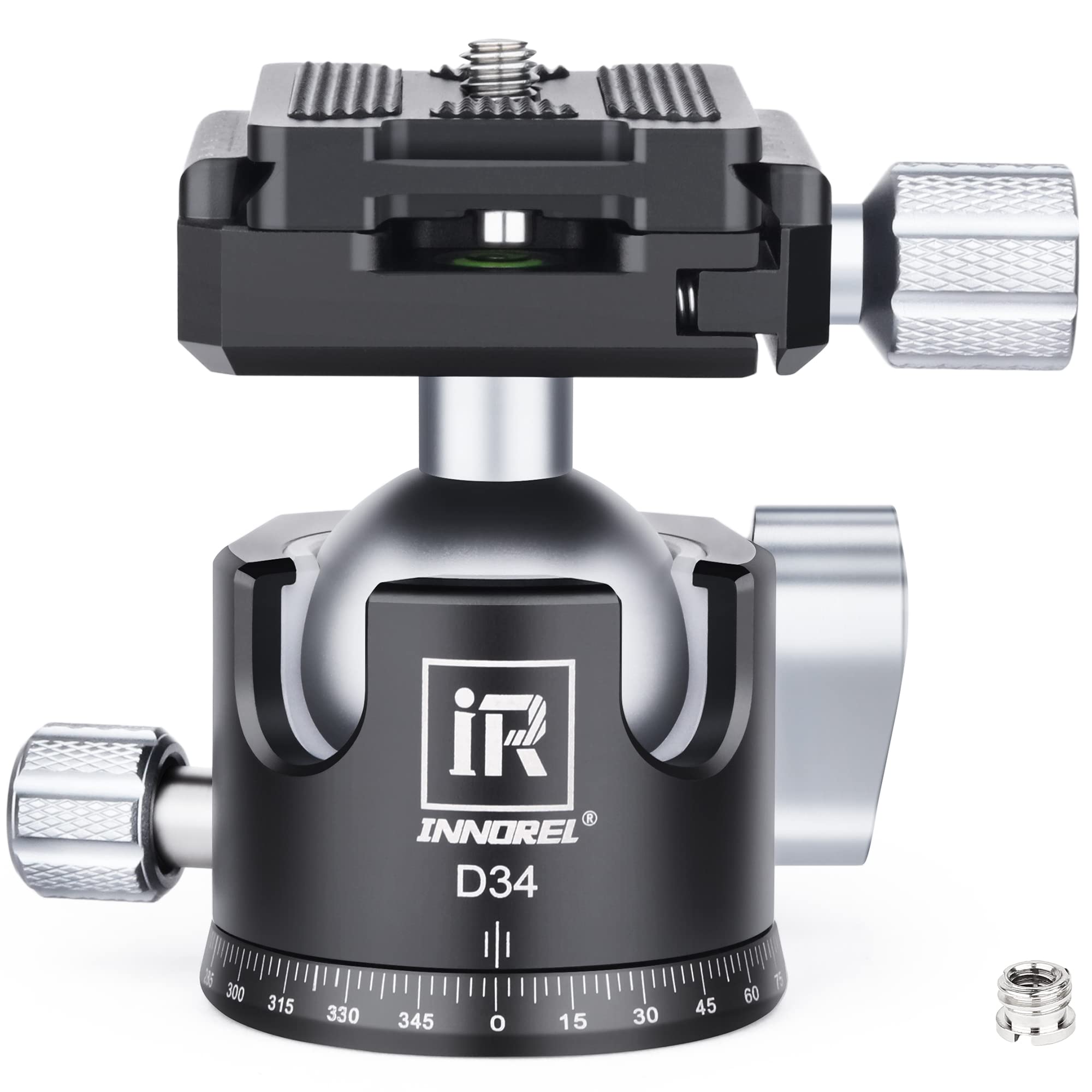 

INNOREL Компактная камера 15 кг Вес Алюминиевый шар и крепление с сумкой для хранения Головка, D34, Грузоподъемность, Сплав, Совместимость с Arca-Swiss, Головка свободной формы, 1/4