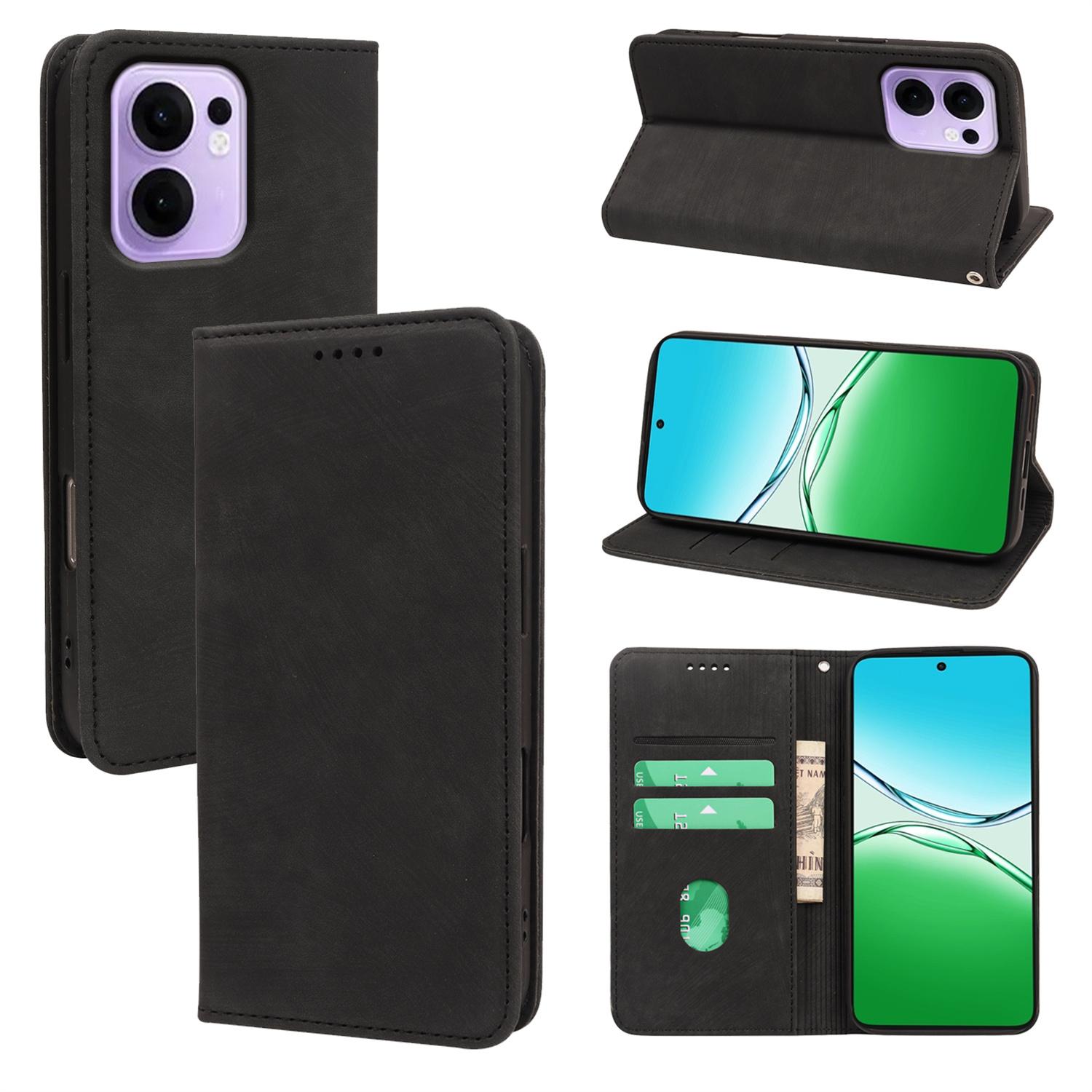 

Для Oppo Reno13 F 4G/5G Чехол Сильный Магнитный Кожаный Кошелек Чехол для Телефона с Полосатой Текстурой Black