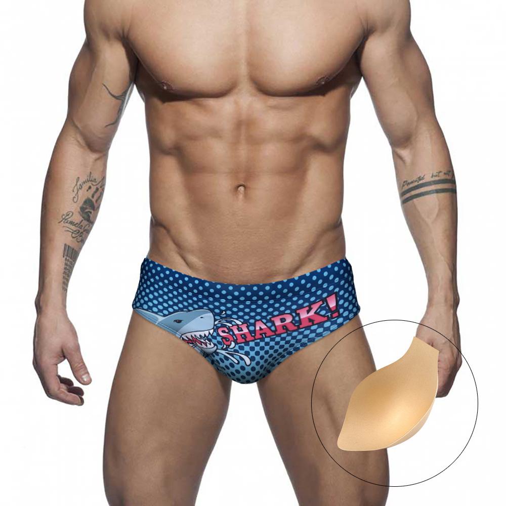 

JESSBORN Мужские быстросохнущие спортивные плавки-слипы с чашкой – Заниженная талия, Модные треугольные плавки Medium синий