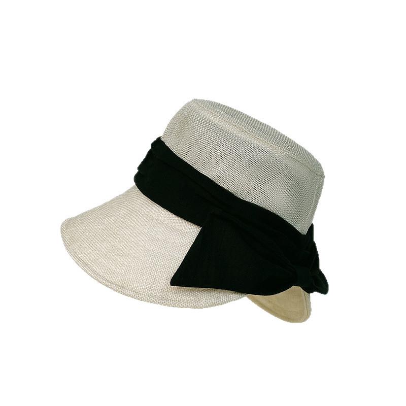 Wide Brim Cotton Linen Fisherman Hat With Bow Decoration For Summer And Spring Outings