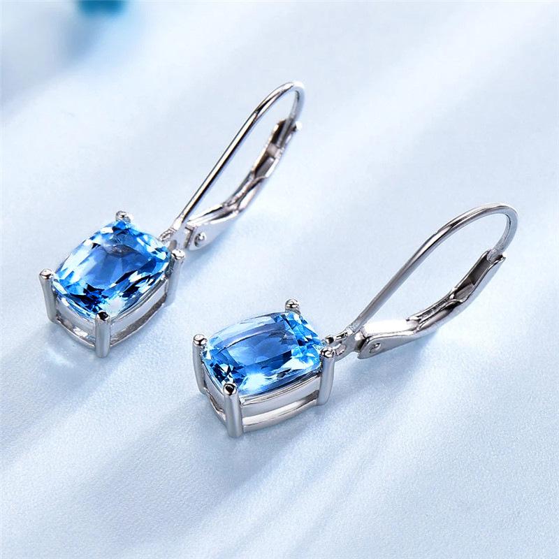 Sweet And Luxurious Jewelry, European And American Sparkling Personality, Bride'S Wedding, Blue Zircon Earrings