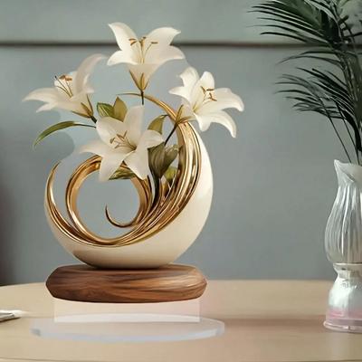 1 bucată ornament decorativ de masă crin potrivit pentru decorarea biroului și a livingului, decor de nuntă de Ziua Îndrăgostiților, cadouri
