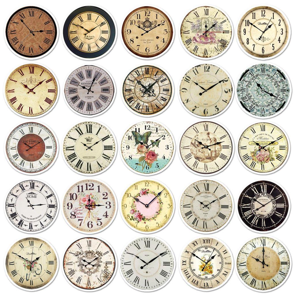 Retro Clock Graffiti Stickers - 50 Sheets for Phone Cases, Luggage, and More - Waterproof Creative Decoration
