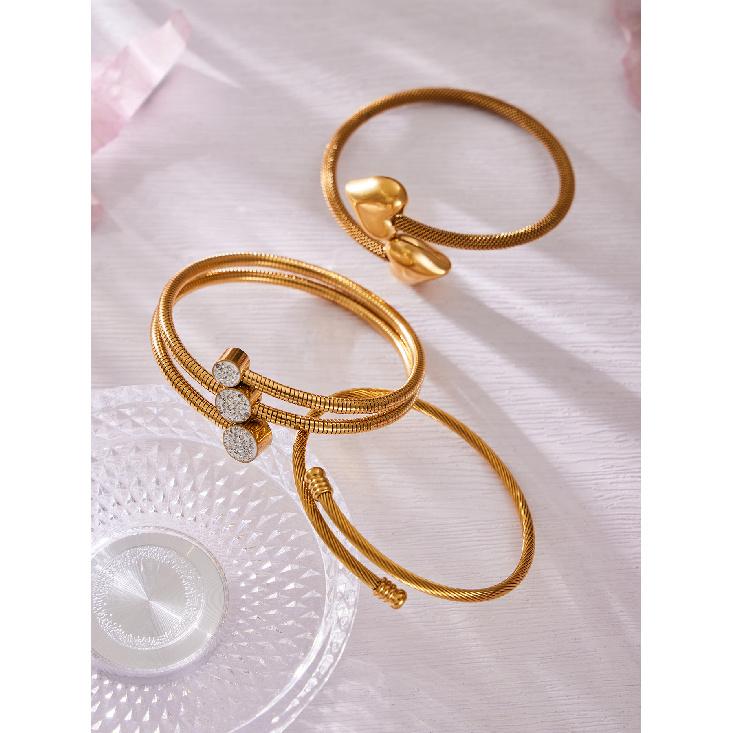 European and American fashion light luxury jewelry bracelet set with zirconia, stainless steel elastic open bangle