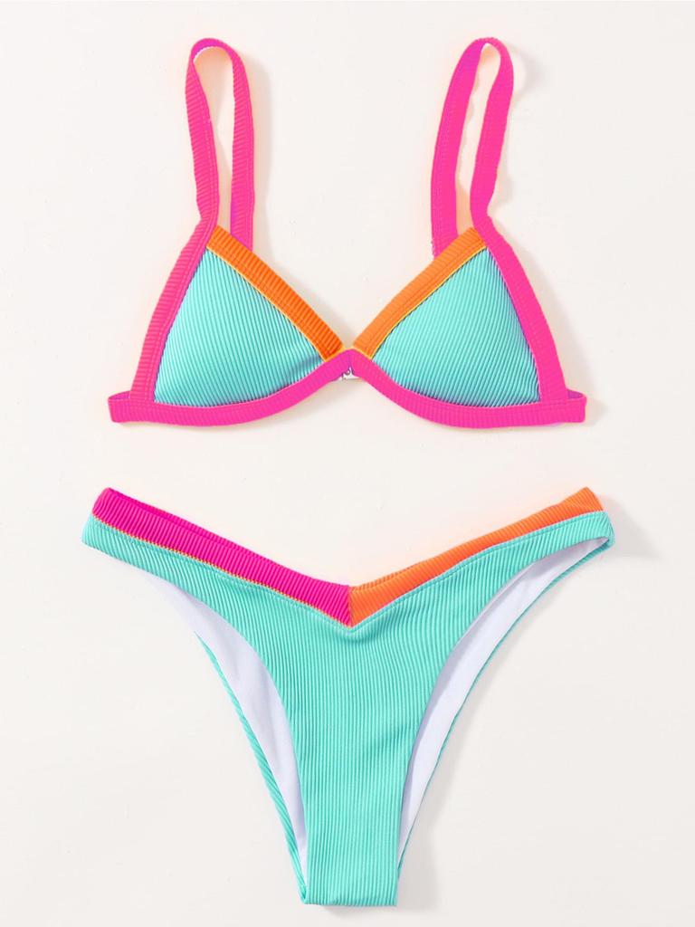 Yi Yong 2024 Seksowny Zestaw Bikini Damski z Patchworkiem w Bloki Kolorów