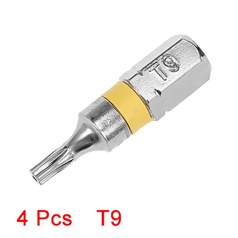 4pcs Torx Screwdriver Bit Set S2 Steel 1/4" Hex Shank T6 T9 Magnetic Security Torx Screwdriver Bits Hand Tools