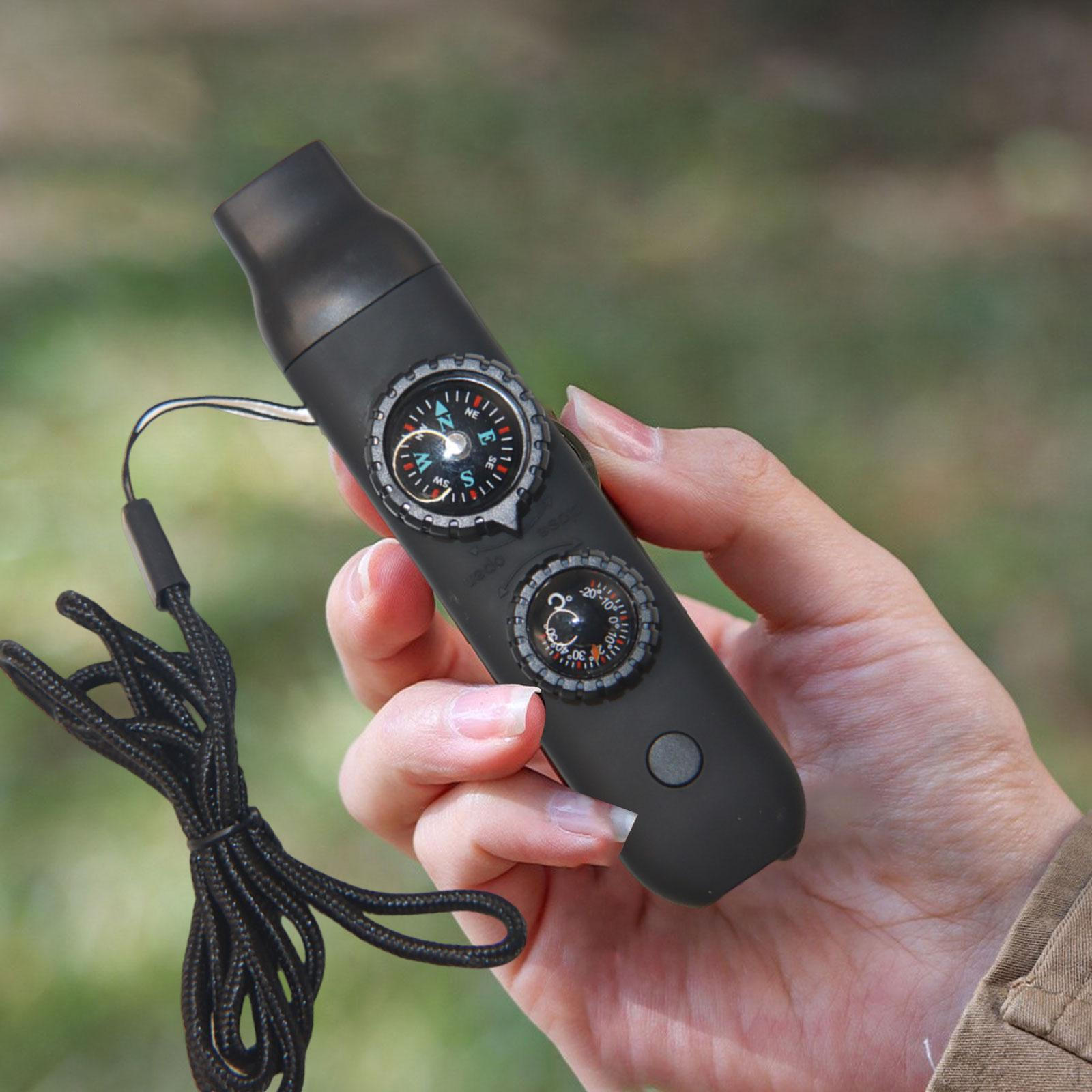 

7-in-1 Emergency Whistle, Multi-Purpose Whistle with Compass, Thermometer, Reflector, Flashlight And чорний