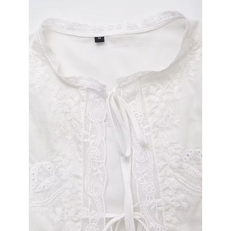 Jnleaog Autumn New Women's Clothing Fashion Style French Fashion All-Match Bowknot Decoration Embroider Tops