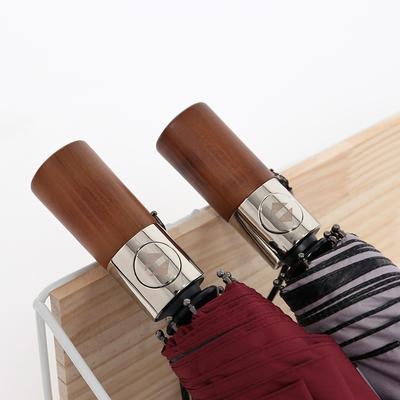2018 Automatic Vinyl Parasol Retro Wood Handle Folding Triple Fold Sunscreen Umbrella Umbrella