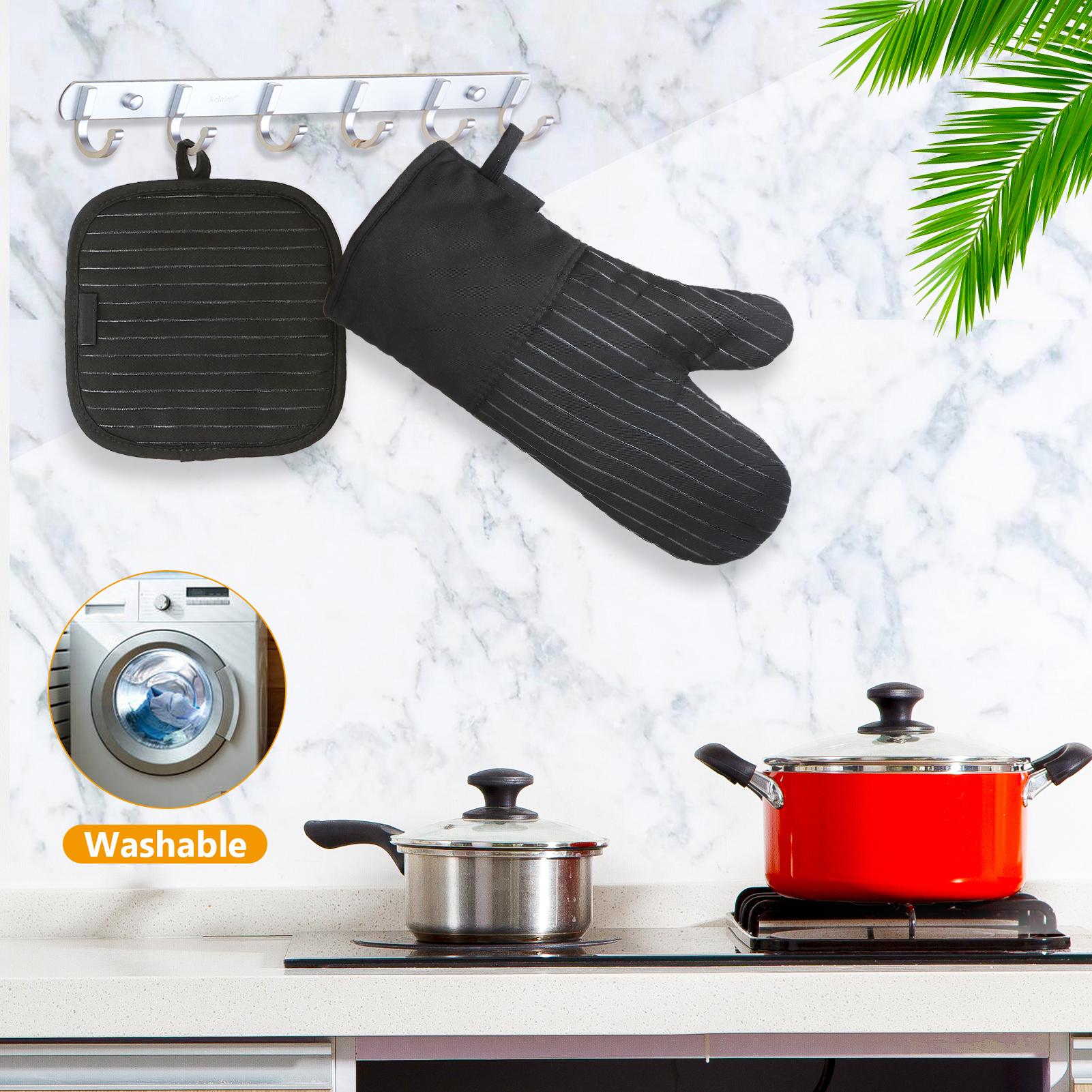 Cotton Silicone Oven Mitts Heat Resistant Non-Slip Barbecue Gloves Kitchen Oven Gloves Potholders 1 Pair Oven Mitts 2 Pot Holders