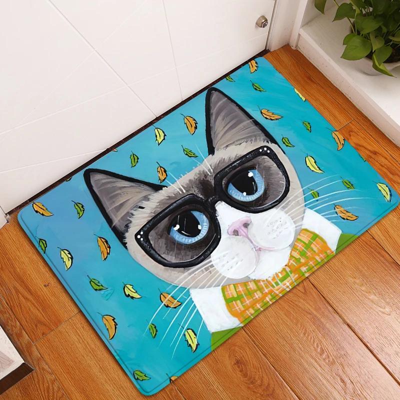 Cute Cat Animals Pattern Anti-Slip Carpet Bath Kitchen Super Absorbent Door Mats Non Slip Area Rugs for Home Living Room Decor