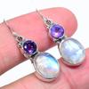 Natural Rainbow Moonstone Gemstone 925 Solid Sterling Silver Earring 1.42" M9y47