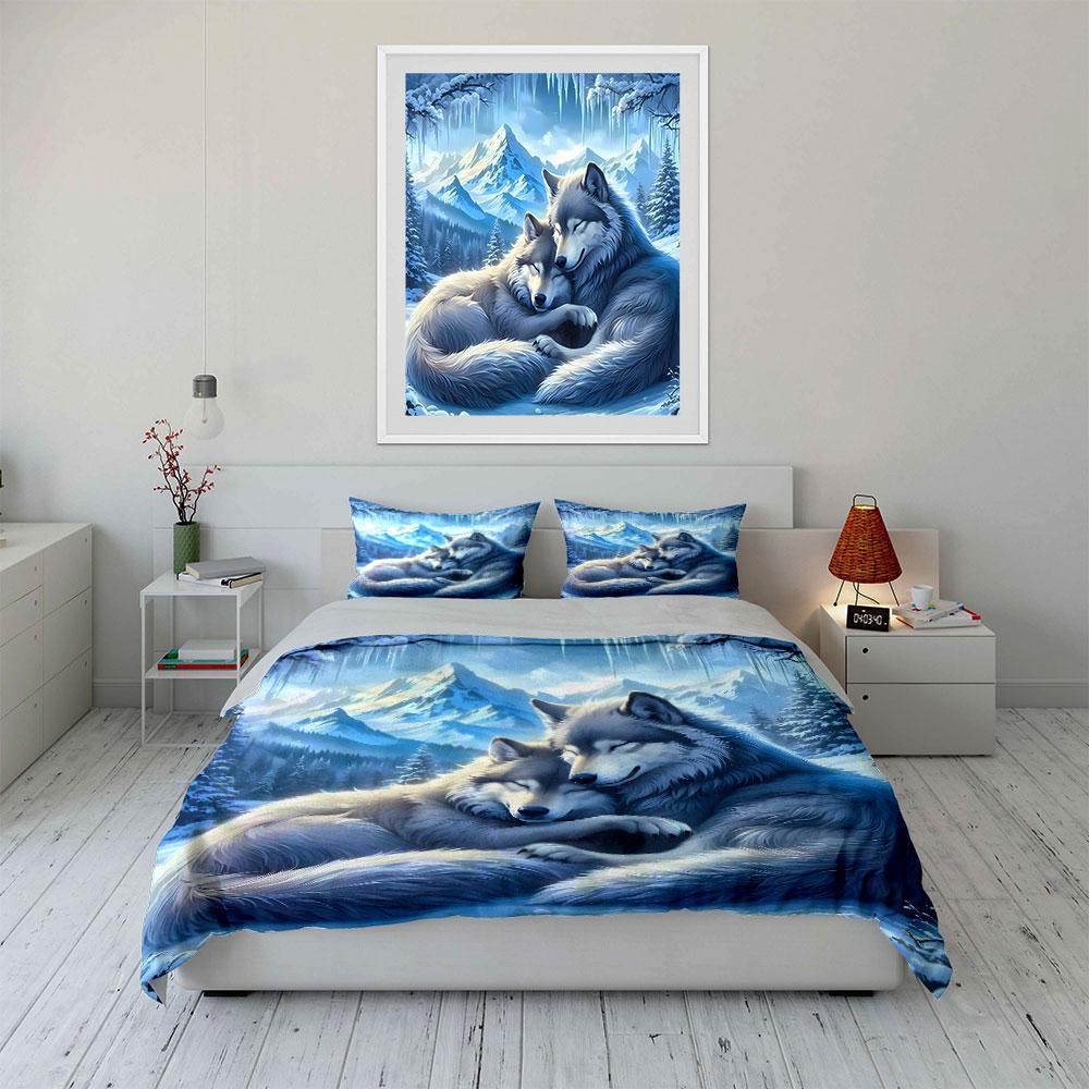 Peaceful wolves in snowy winter Print Soft Comfortable Duvet Cover Bedding Set Included 1*Duvet Cover 2*Pillowcases