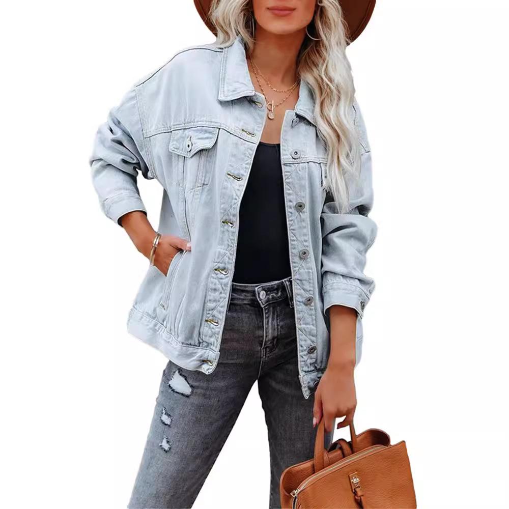 Women's Oversized Denim Jacket Casual Loose Coat with Multiple Colors