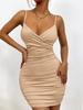 European & American Women's Summer V-Neck Sun Protection Ice Silk Bodycon Dress with Spaghetti Straps and Breathable Ruched Design