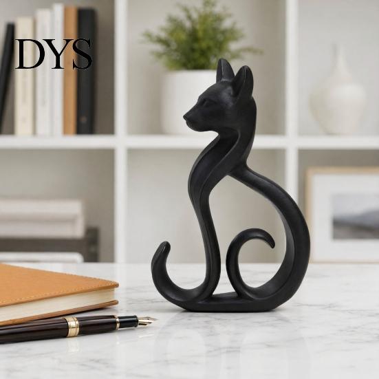 Light Luxury Decor 3D Printed Cat Figurine, Minimalist Elegant Sitting Sculpture, Modern Home Decoration Animal Ornament for Office Desk Shelf