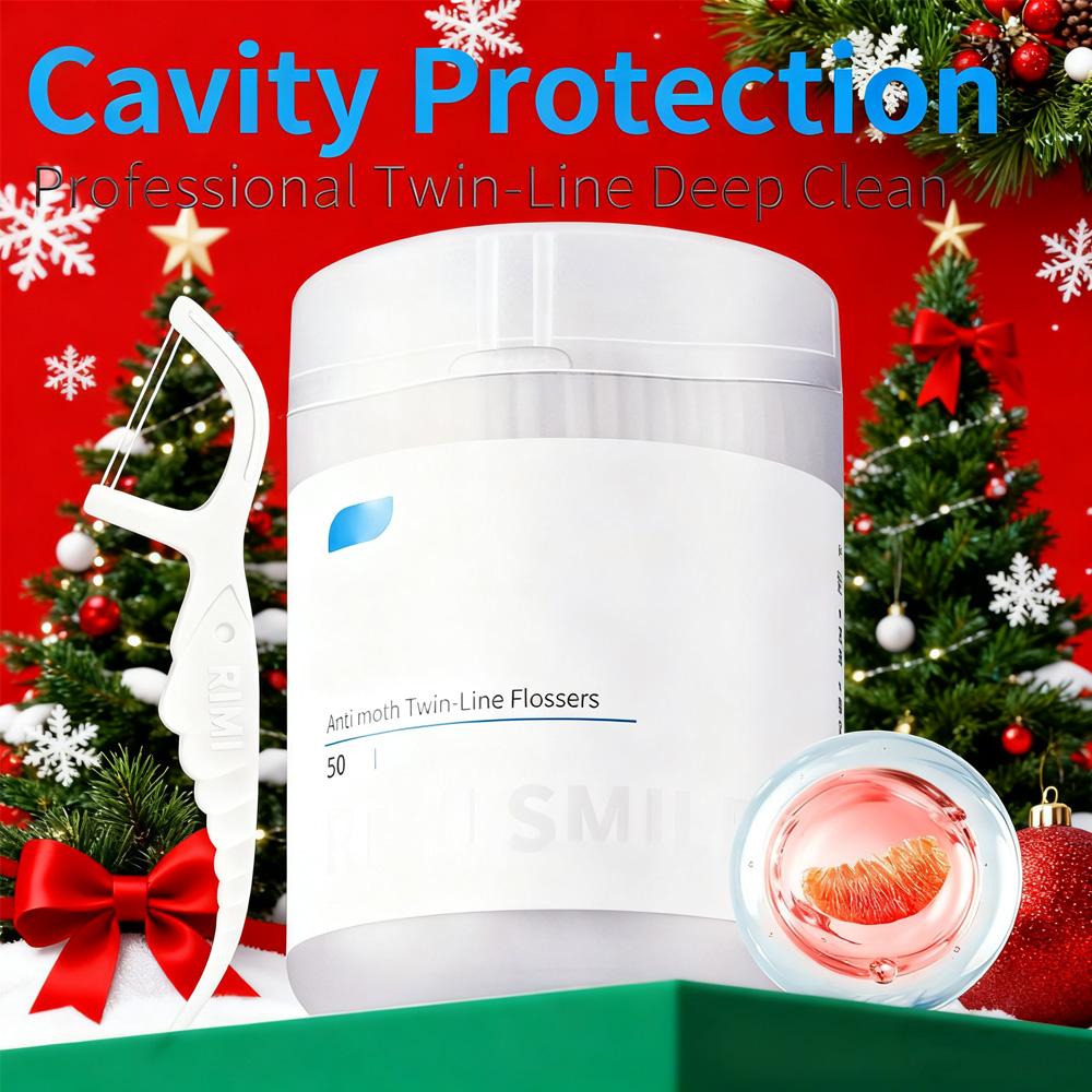 

50pcs Fine-Slide Dual-Line Floss Picks Teeth Cleaning Essential for Holiday Gatherings Christmas Barrel Pack