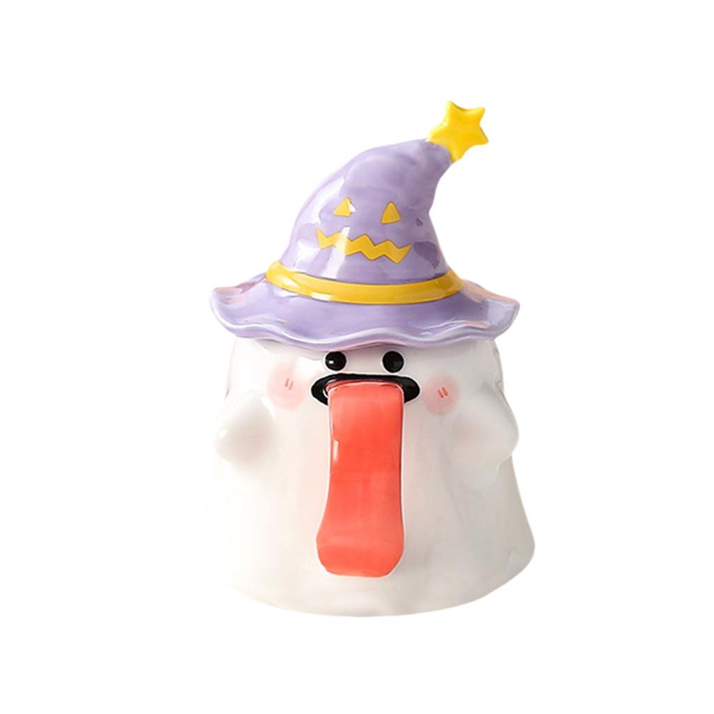 Halloween Cup With Witch Hat Ghosts, Cute Creative Tongue Sticking Cup, Novel Halloween Ceramic Tea Cup