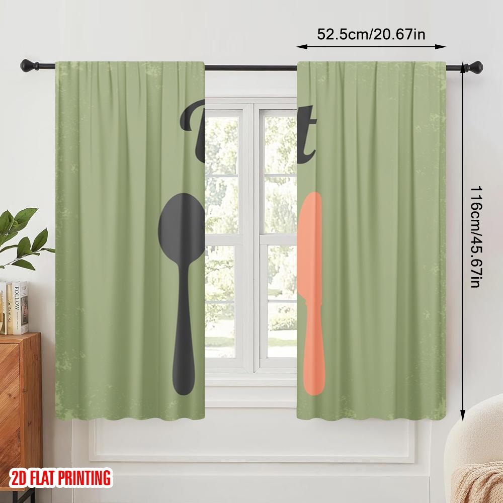 2pcs 2D flat printing Scene Curtains Eat Spoon Fork Knife Polyester Without Electricity Party Decorations Perfect for Outdoor