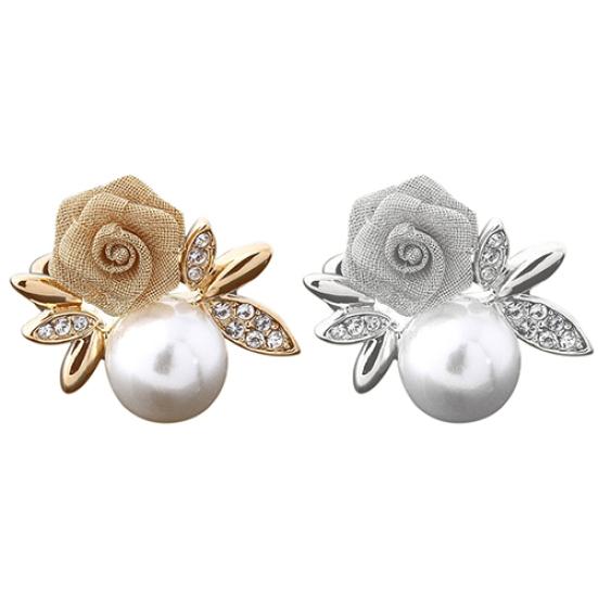 Women's Fashion Rose Faux Pearl Clear Crystal 9K Gold Plated Ring Party Jewelry