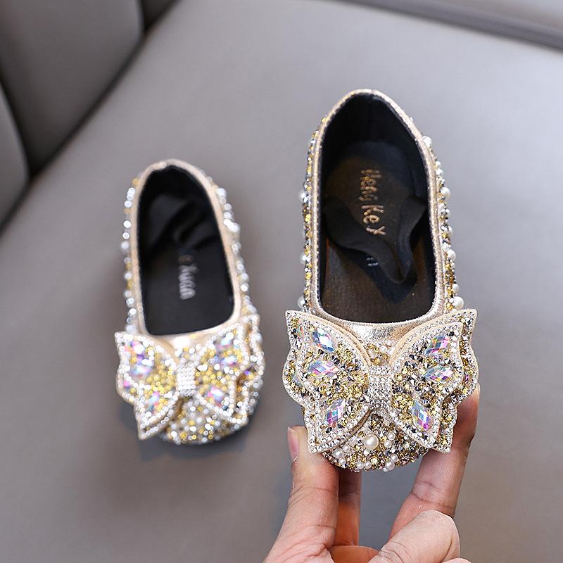 

Spring-autumn new style ladylike baby girl girls princess rhinestone flat shoes, leather shoes, dance performance shoes 36 золотий