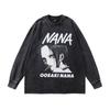 Trendy Brand Harajuku Y2K Cartoon Print Washed Long-Sleeved T-Shirt Men'S Oversize Retro Couple Bottoming Top