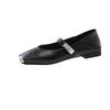French metal square head shallow mouth single shoes women's 2025 spring new retro one-word belt Mary Jane soft-soled small leather shoes
