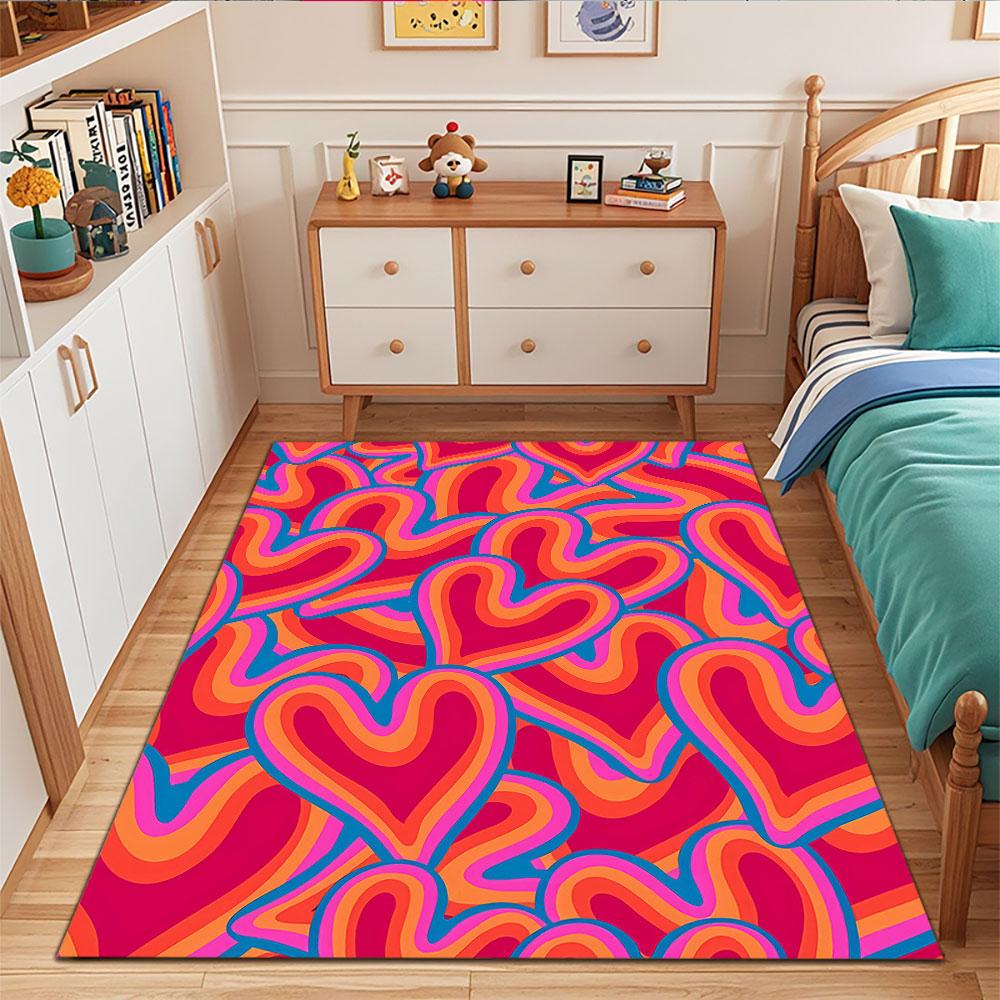Colorful Swirling Heart Pattern Patterned carpet, suitable as a non slip play mat for the living room and bedroom sofa