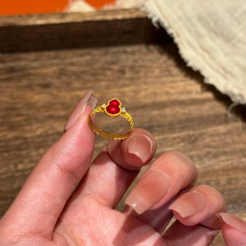 Silk Red Gourd Drip Glaze Necklace Ring Earrings Bracelet Temperament Versatile Lucky Red Jewelry Set