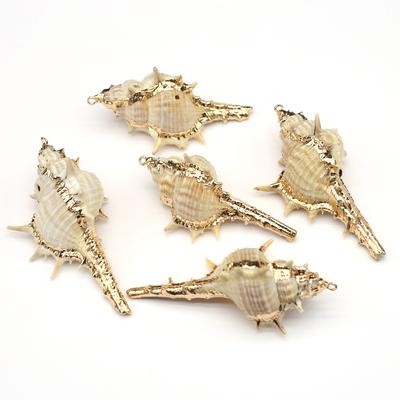 Bohemian Creative Vintage Golden Edge Conch Shell Pendant Striped Scallop Charms for Jewelry Making DIY Necklace Accessories Craft Women Men Gifts