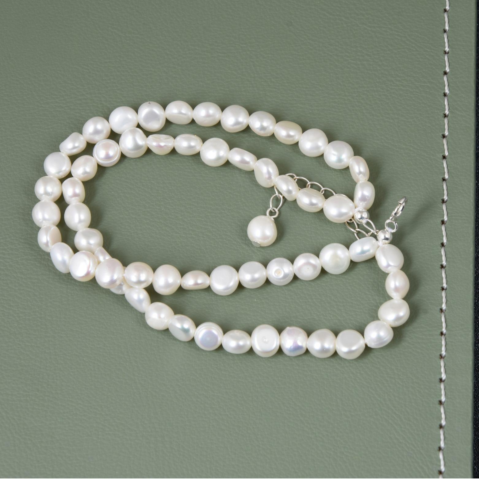 

Chinese Style Freshwater Pearl Double Layer Adjustable Bracelet 925 Silver белый