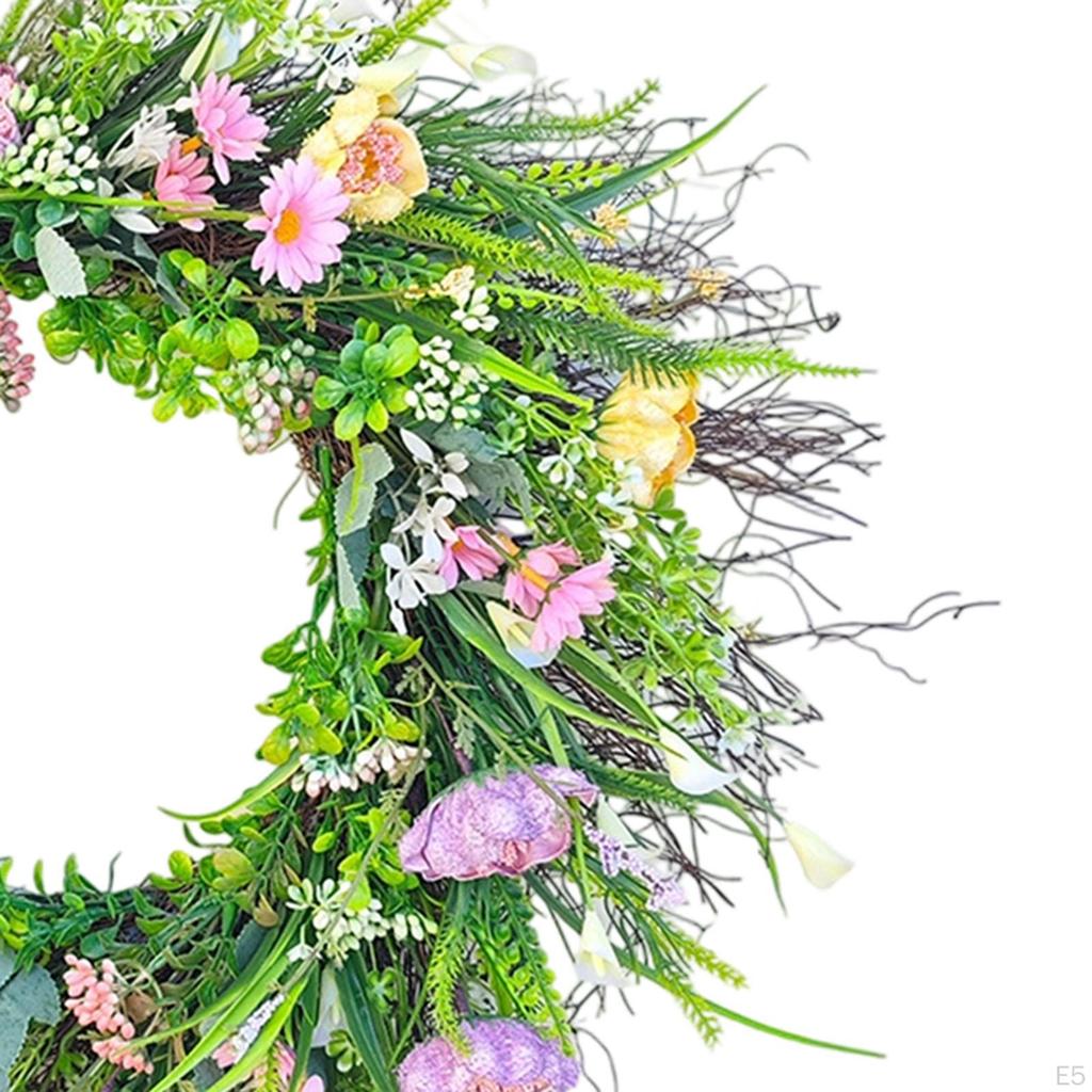 Artificial Flower Wreath Green Leaves Decorative Spring Hanging Garland for Front
