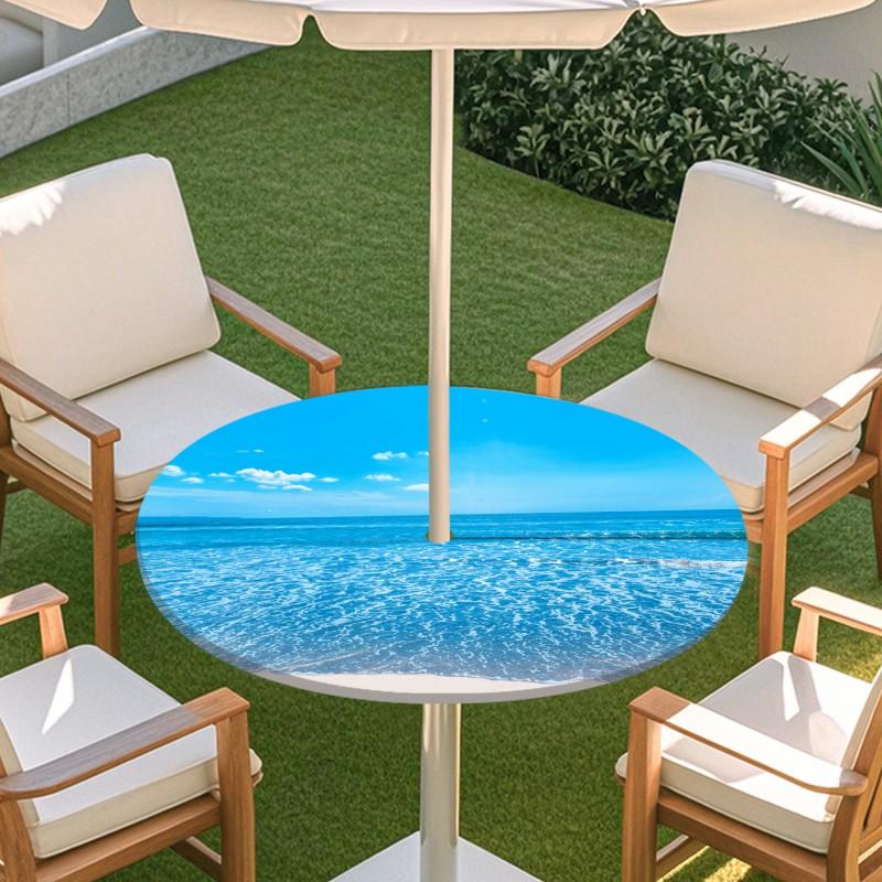 Outdoor Round Table Cover With Nature Print Waterproof Elastic Hem Patio Garden Deck