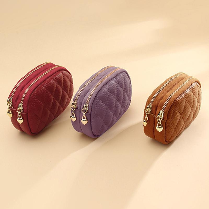 Fashionable Casual Diamond Grid Zipper Coin Purse For Women'S Mini Card Bag
