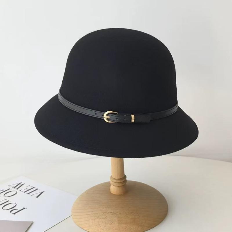 

Новая шерстяная шляпа рыбака в стиле Хепберн 2025 года, детская осенне-зимняя французская ретро шляпа-ведро, темпераментная шляпа-цилиндр adjustable (55-58cm) чёрный